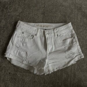 American Eagle Outfitters White Distressed Jean Shorts